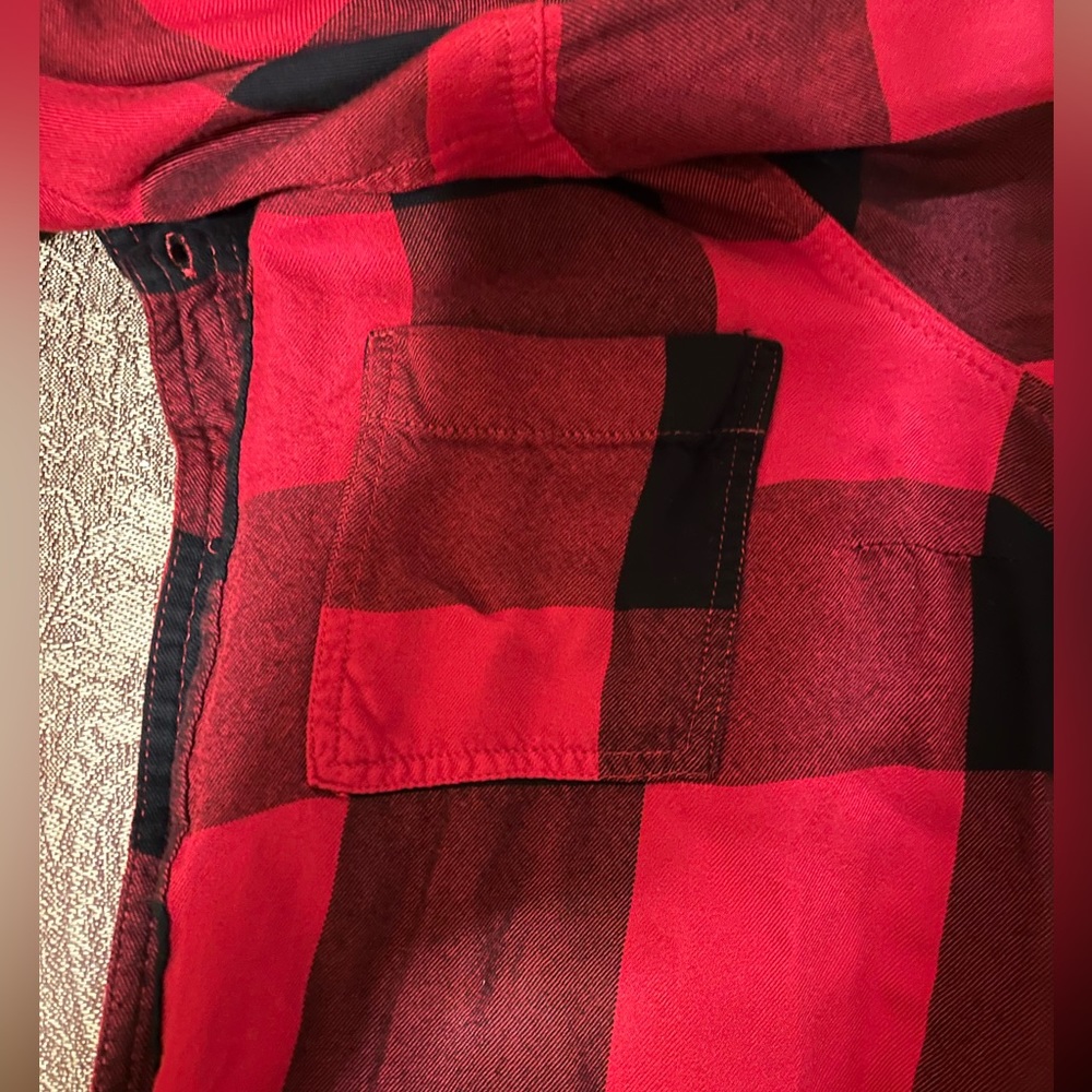 Old Navy black/red plaid button up dress. Size M - Picture 5 of 7